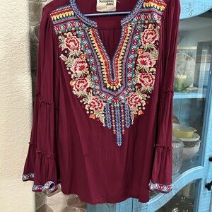 Savanna Jane Red Embellished Tunic Blouse